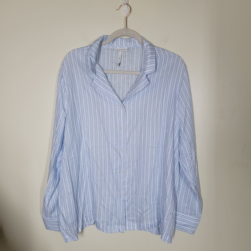 Cozy Earth Soft Woven Long Sleeved Pajama Set Blue And White Striped XL - Picture 3 of 9